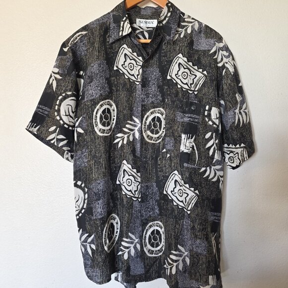 Vintage Summa Silk Hawaiian Shirt Mens S Black White Abstract 100% Silk Shirt - Picture 7 of 14